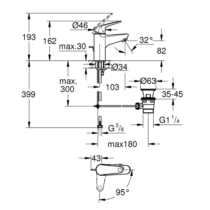 GROHE 24322001 - Grifo de lavabo SWIFT DN 15 cromado brillante