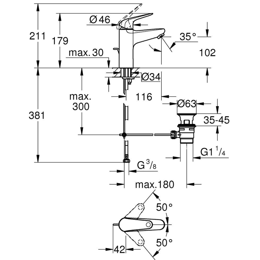 GROHE 24328001 - Grifo para lavabo SWIFT 179 mm cromo brillante