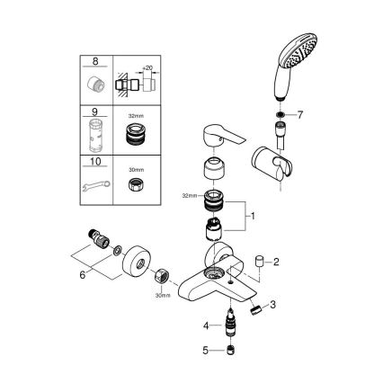 GROHE 25283002 - Grifo de bañera con accesorios DN 15, acabado cromado brillante