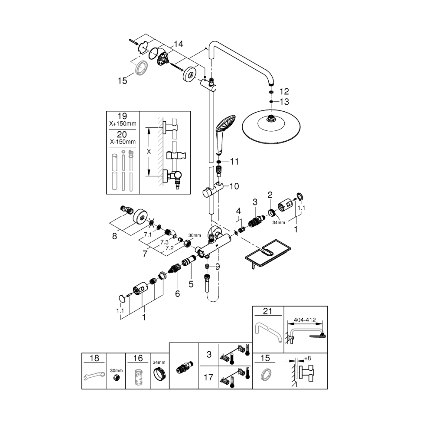 GROHE 26403001 - Sistema de ducha VITALIO JOY 260 450 mm cromo brillante