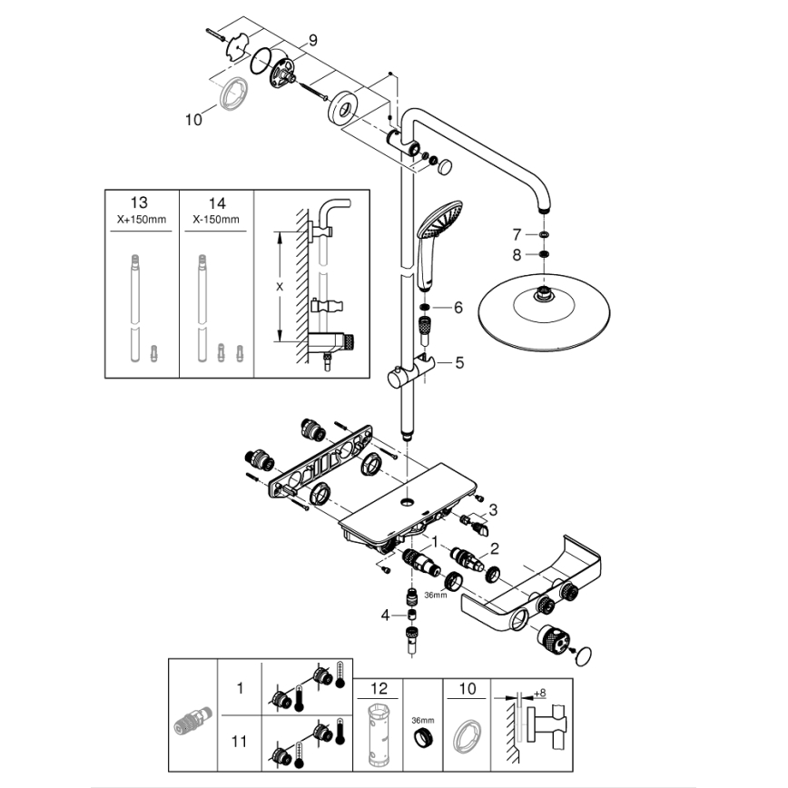 GROHE 26509000 - Sistema de ducha EUPHORIA SMARTCONTROL 260 mm, acabado en cromo brillante