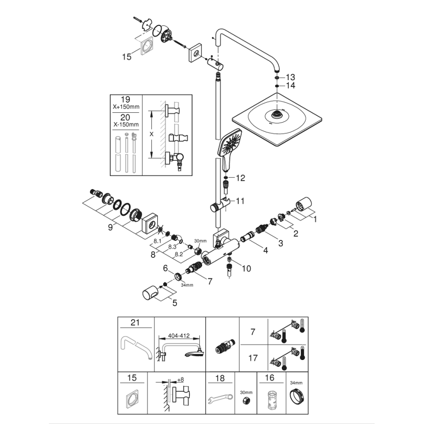 GROHE 26652000 - Sistema de ducha RAINSHOWER SMARTACTIVE 310, 450 mm, cromo brillante
