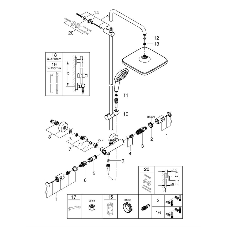 GROHE 266962431 - Sistema de ducha VITALIO COMFORT 250 250 × 250 mm negro