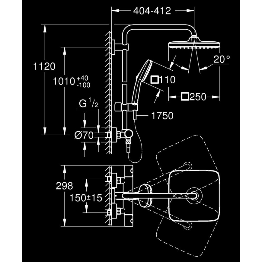 GROHE 26697001 - Sistema de ducha VITALIO COMFORT 250 250 × 250 mm cromo brillante