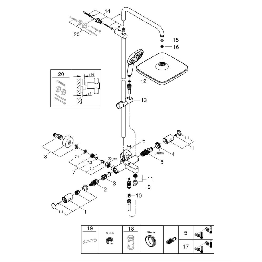 GROHE 26984001 - Sistema de ducha VITALIO COMFORT 390 mm cromo brillante