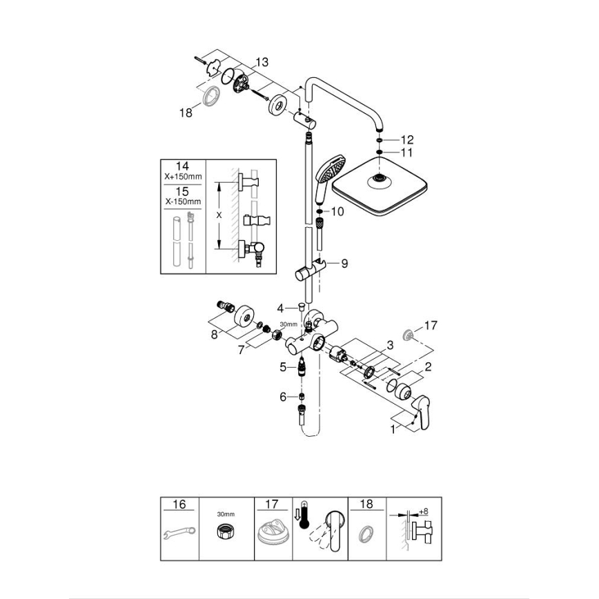 GROHE 26985001 - Sistema de ducha VITALIO COMFORT 250 250 × 250 mm cromo brillante