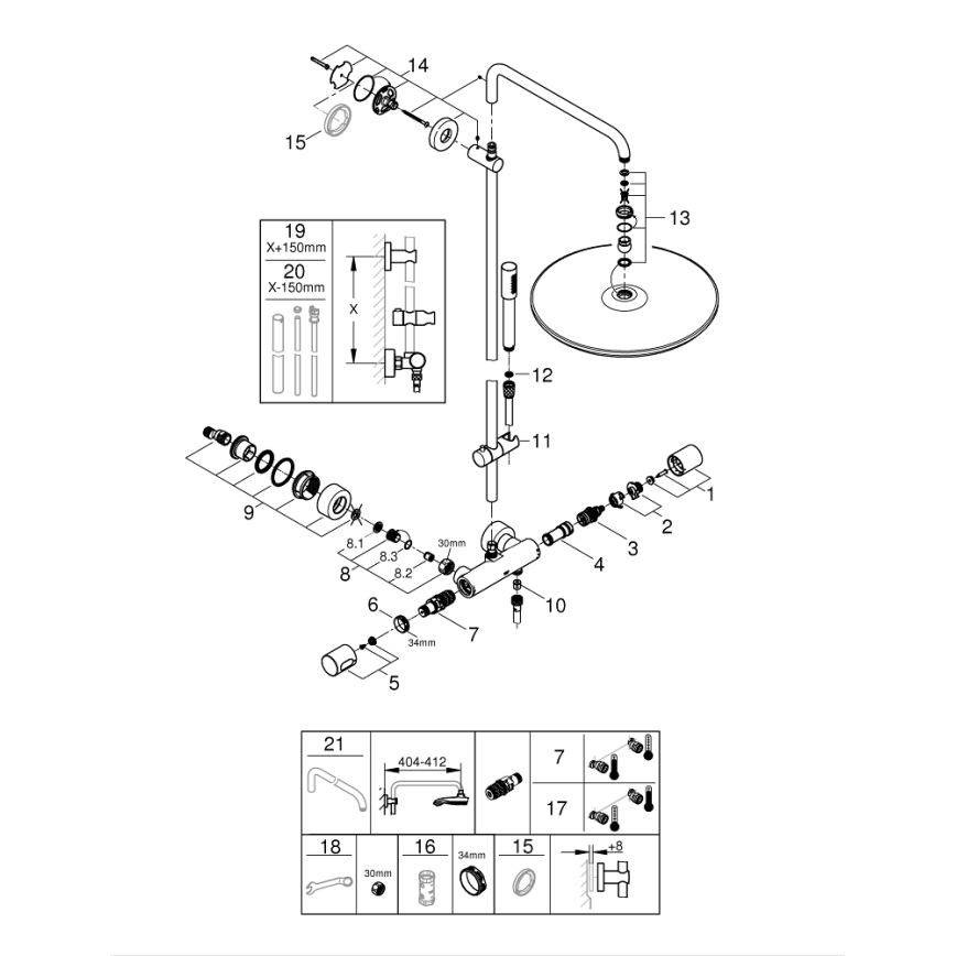 GROHE 27174001 - Sistema de ducha RAINSHOWER SYSTEM 400 450 mm cromo brillante