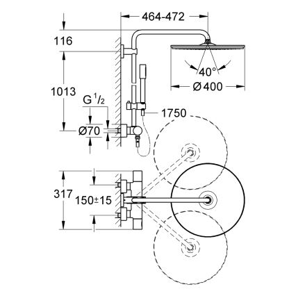 GROHE 27174001 - Sistema de ducha RAINSHOWER SYSTEM 400 450 mm cromo brillante