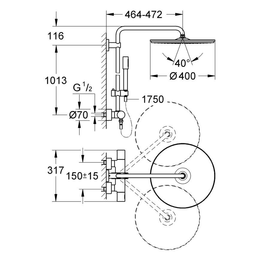 GROHE 27174001 - Sistema de ducha RAINSHOWER SYSTEM 400 450 mm cromo brillante