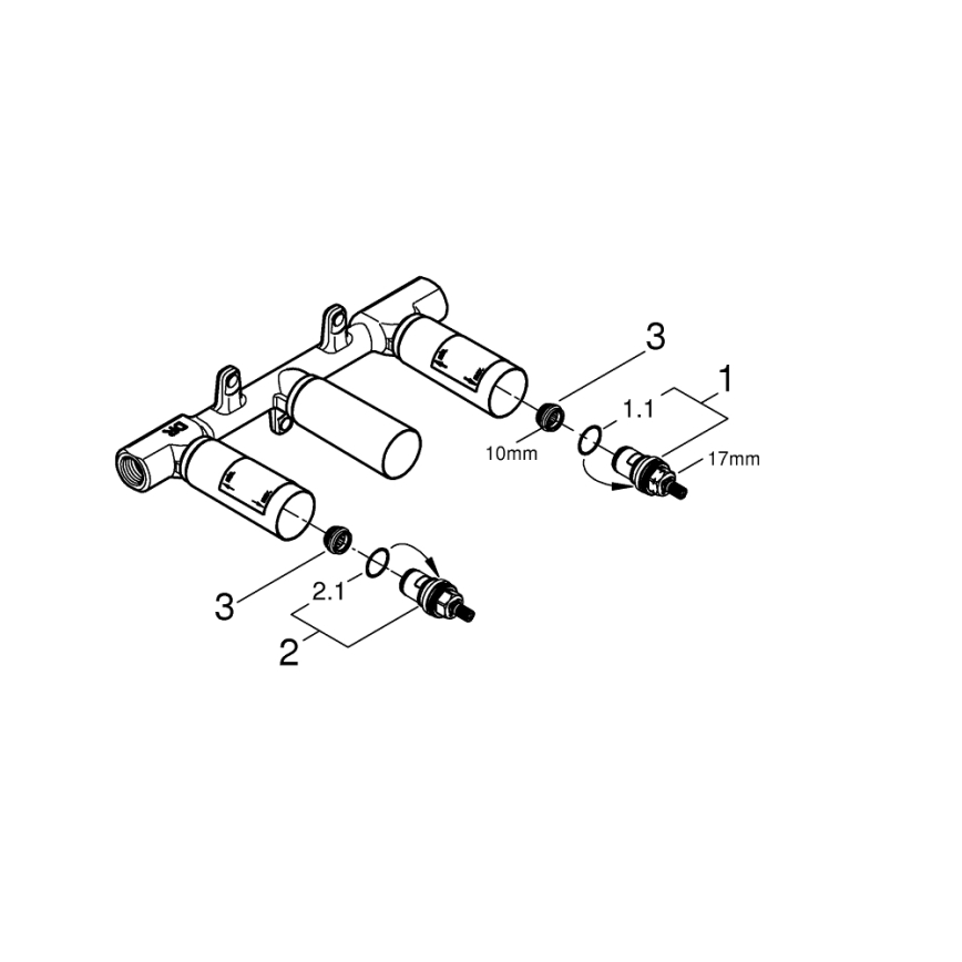 GROHE 29025002 - Cuerpo empotrado universal para grifo de lavabo de tres orificios, latón
