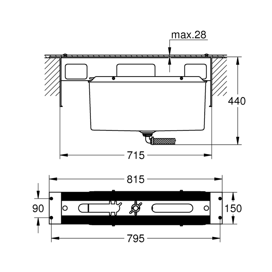 GROHE 29037000 - Cuerpo de instalación para mezclador de bañera con orificio de 45 mm, cromo brillante