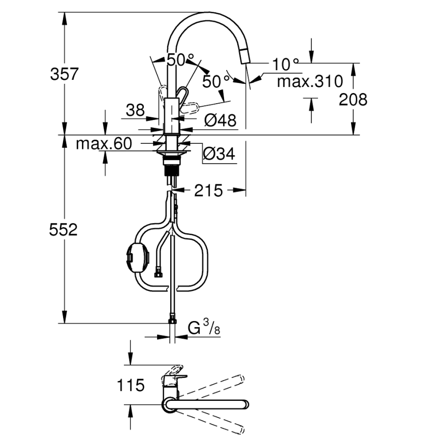 GROHE 30569000 - Grifo para fregadero START FLOW 357 mm, cromo brillante