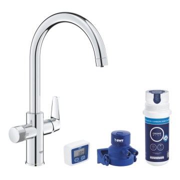 GROHE 30593000 - Grifo para fregadero BLUE PURE con caño en C, acabado cromado brillante