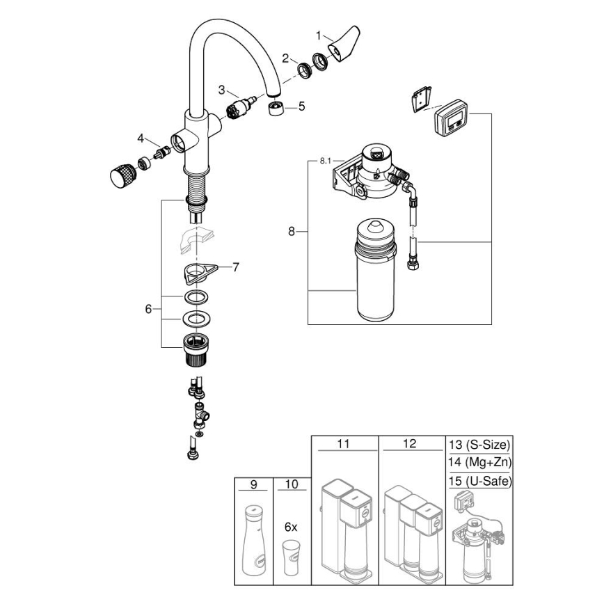 GROHE 30593000 - Grifo para fregadero BLUE PURE con caño en C, acabado cromado brillante