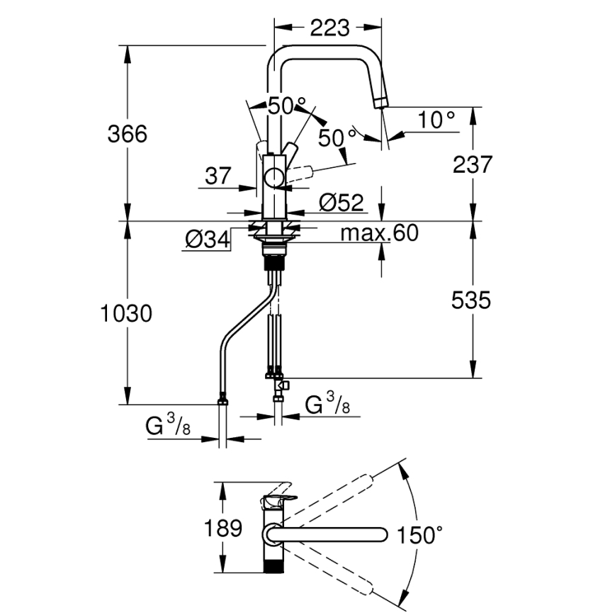 GROHE 30595DC0 - Grifo de fregadero BLUE PURE, acero inoxidable