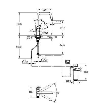 GROHE 30596000 - Grifo de fregadero BLUE PURE con función de filtrado, cromo pulido