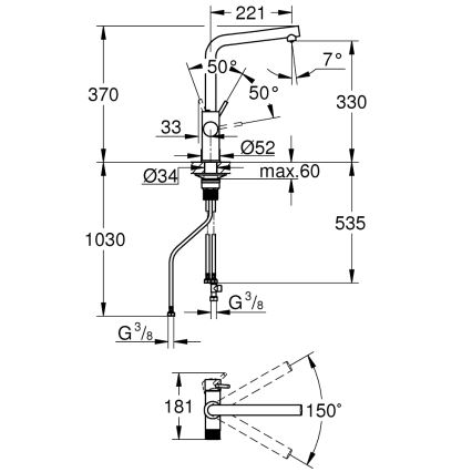 GROHE 30600000 - Grifo para fregadero BLUE PURE con salida en L, cromo brillante