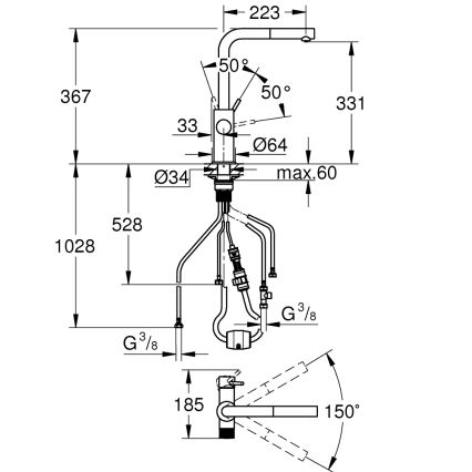 GROHE 30601000 - Grifo para fregadero BLUE PURE A con caño extraíble, cromado brillante