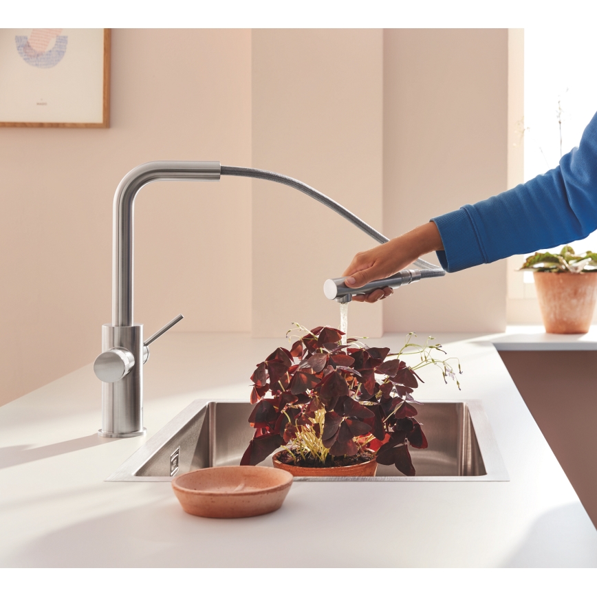 GROHE 30601DC0 - Grifo de fregadero BLUE PURE con pico extraíble en acero inoxidable
