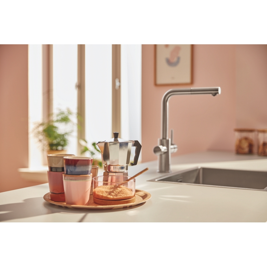 GROHE 30601DC0 - Grifo para fregadero BLUE PURE con caño extraíble, acero inoxidable