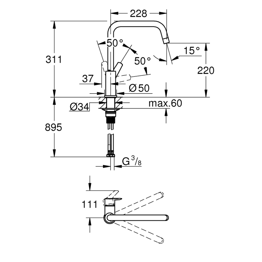 GROHE 30630000 - Grifo para fregadero START 311 mm cromado brillante