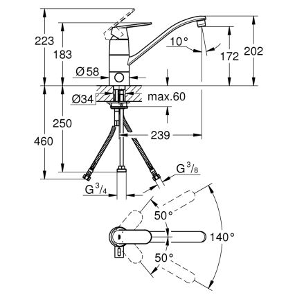 GROHE 31161000 - Grifo para fregadero EUROSMART COSMOPOLITAN 140° cromo brillante