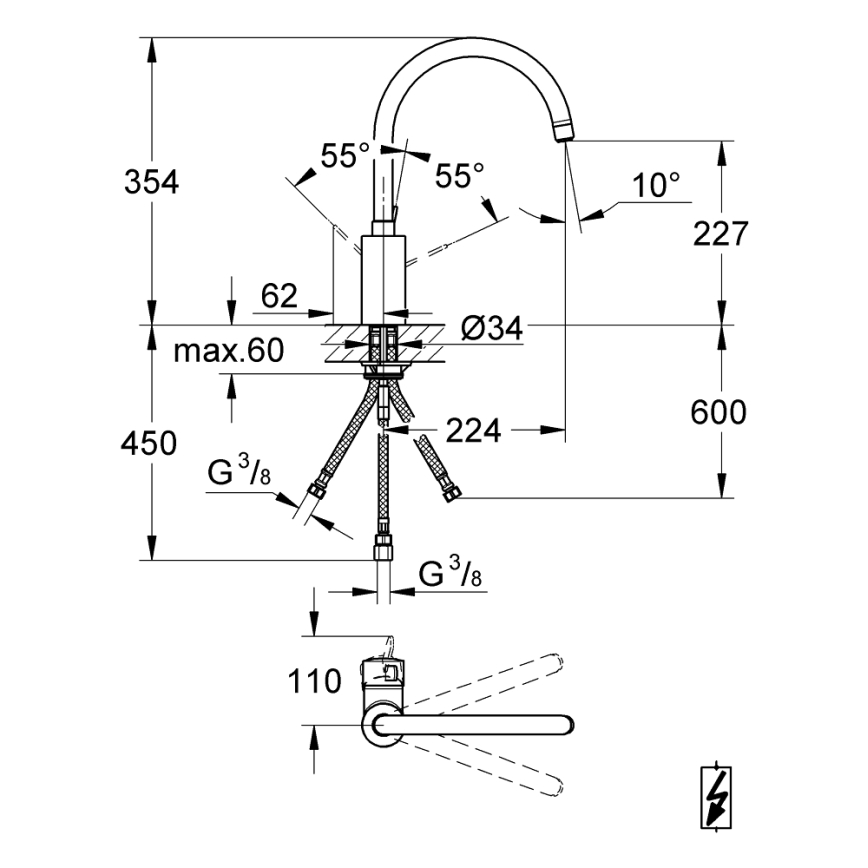 GROHE 31180000 - Grifo de cocina EUROSMART COSMOPOLITAN, acabado cromo brillante