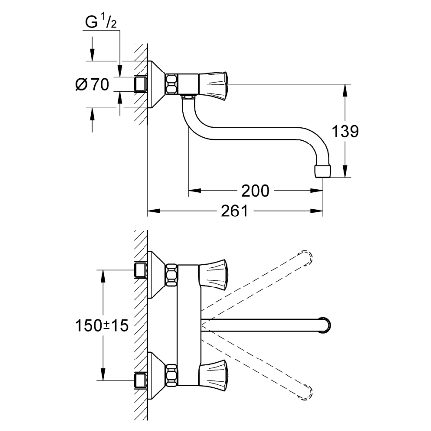 GROHE 31187001 - Grifo de pared para fregadero COSTA L 200 mm, acabado cromo brillante