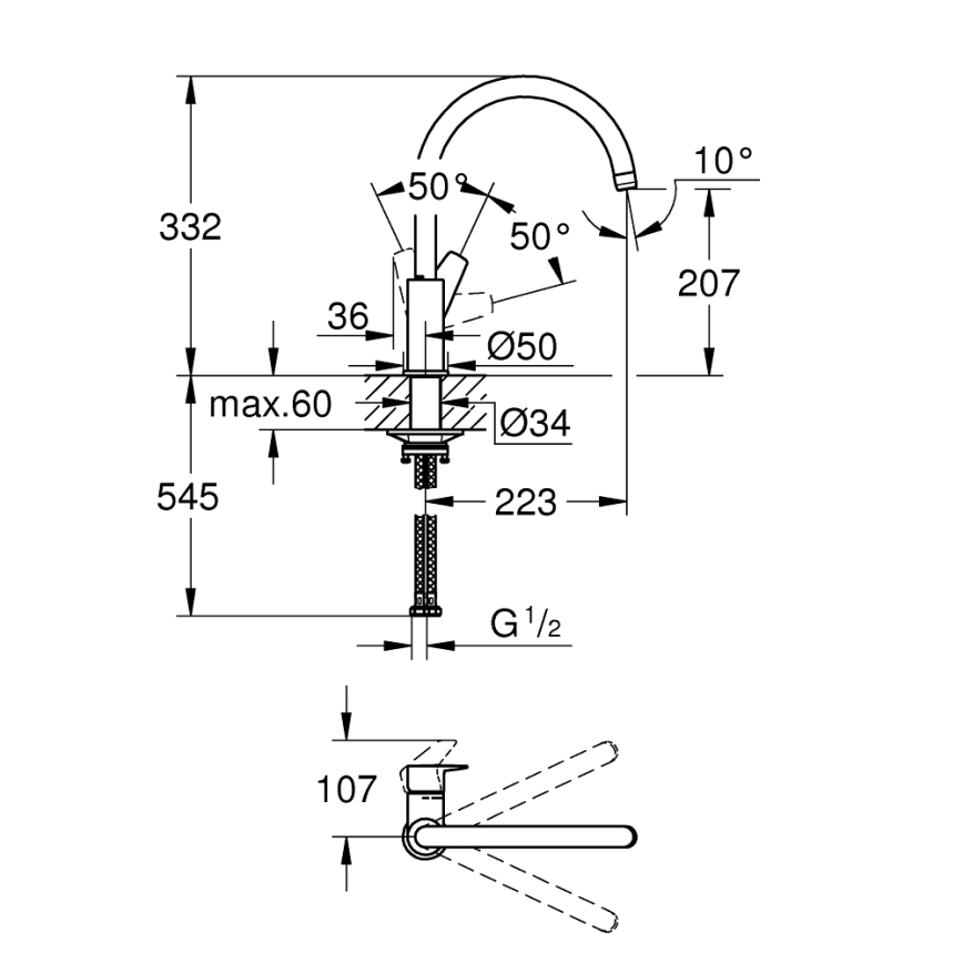 GROHE 31233001 - Grifo de fregadero START con acabado en cromo brillante