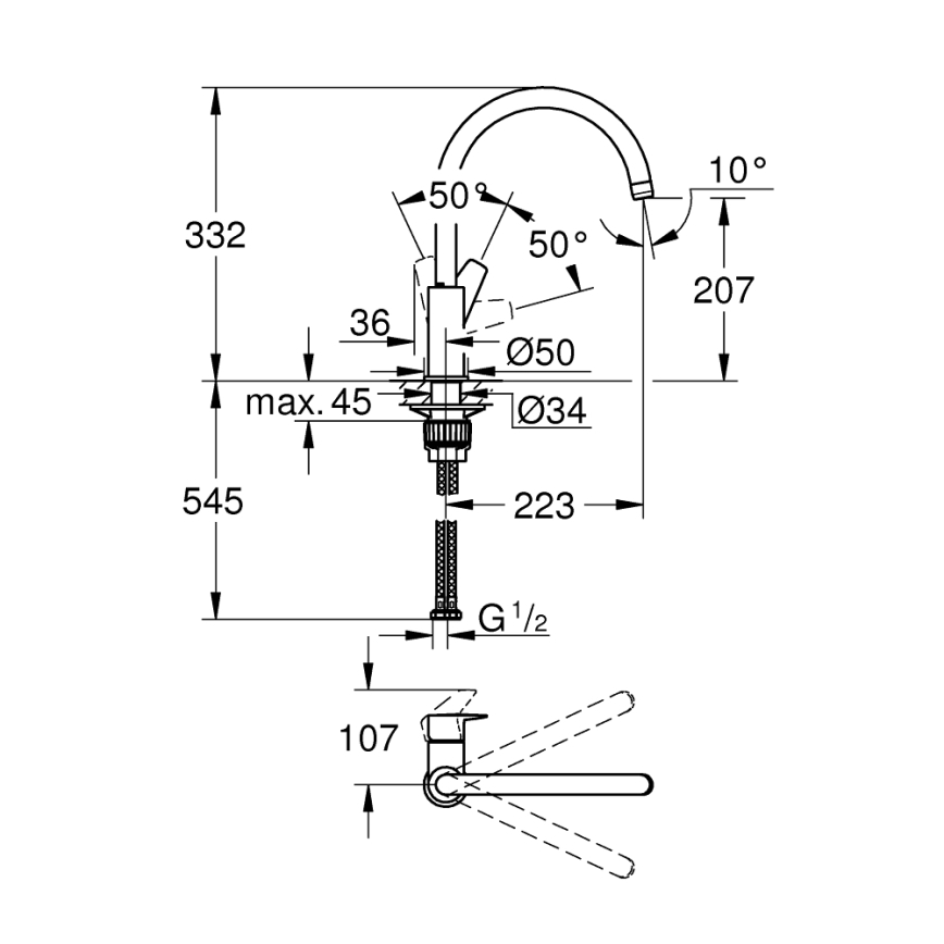 GROHE 31233001 - Grifo de fregadero START con acabado en cromo brillante