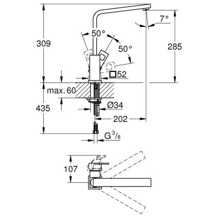 GROHE 31255000 - Grifo monomando para fregadero EUROCUBE, cromo brillante