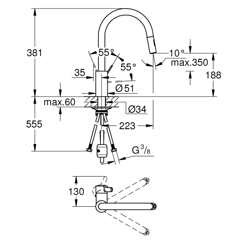 GROHE 31481001 - Grifo monomando para fregadero EUROSMART COSMOPOLITAN, acabado cromo brillante