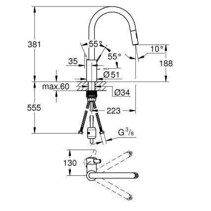 GROHE 31481001 - Grifo monomando para fregadero EUROSMART COSMOPOLITAN, acabado cromo brillante