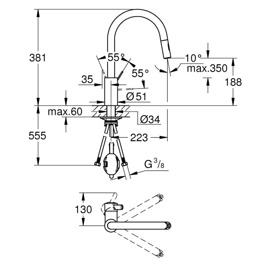 GROHE 31481001 - Grifo monomando para fregadero EUROSMART COSMOPOLITAN, acabado cromo brillante