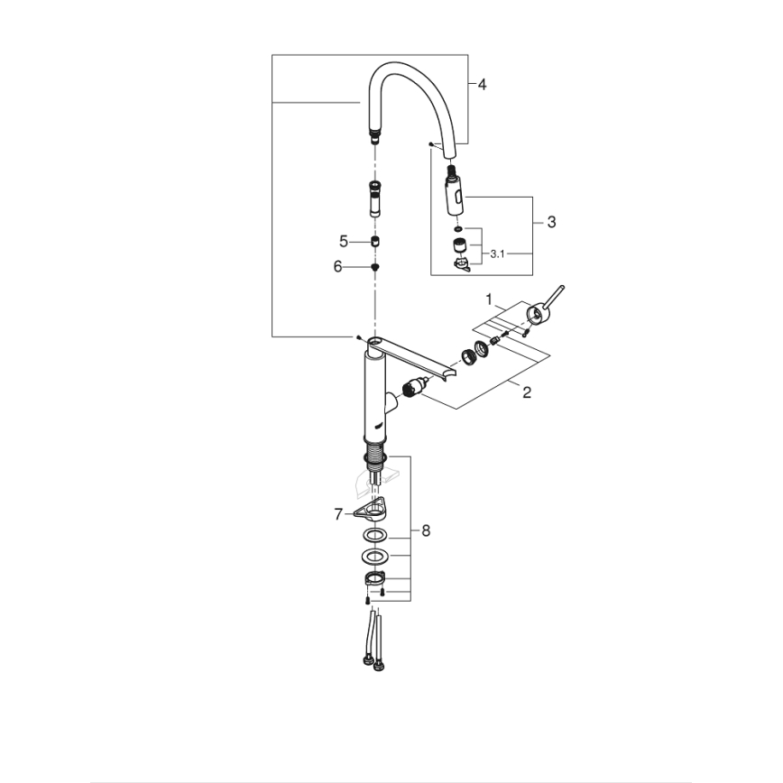 GROHE 31491000 - Grifo para fregadero CONCETTO con rociador profesional extraíble, cromo brillante