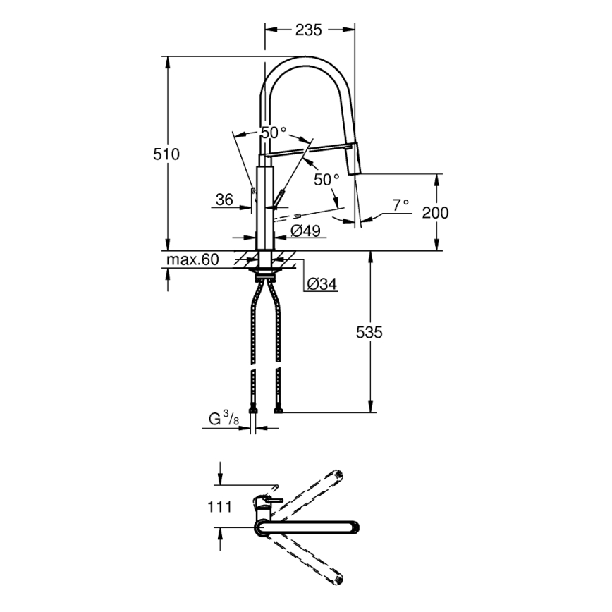 GROHE 31491000 - Grifo para fregadero CONCETTO con rociador profesional extraíble, cromo brillante