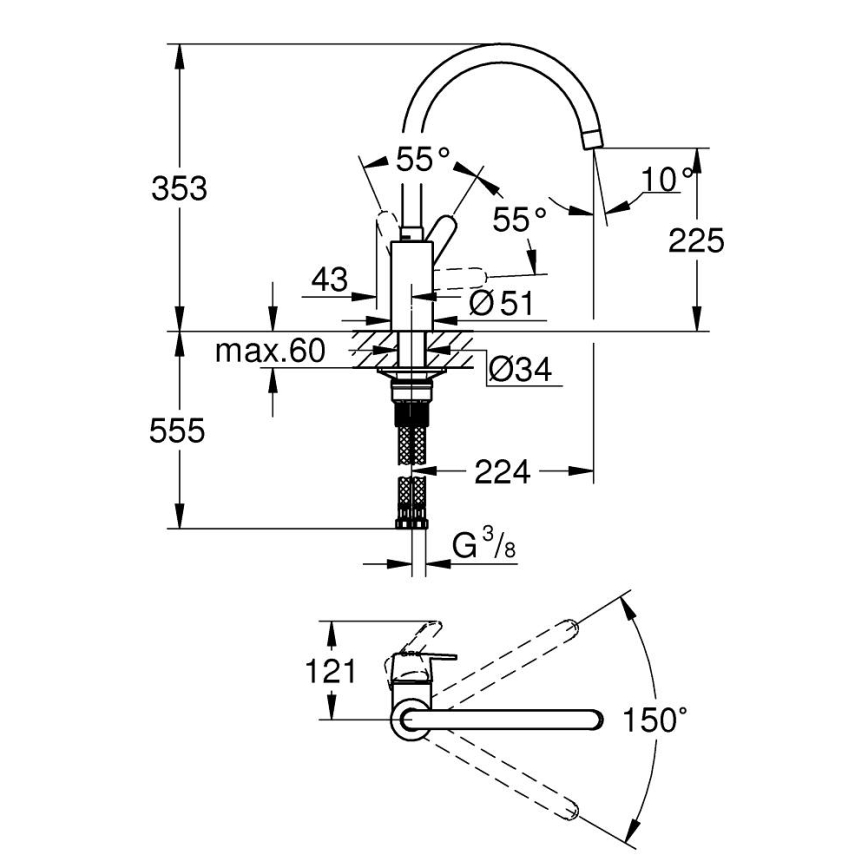 GROHE 31494001 - Grifo de fregadero GET cromo brillante