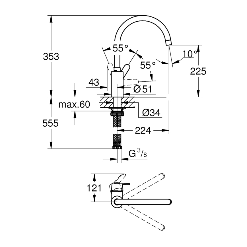 GROHE 31494001 - Grifo de fregadero GET cromo brillante
