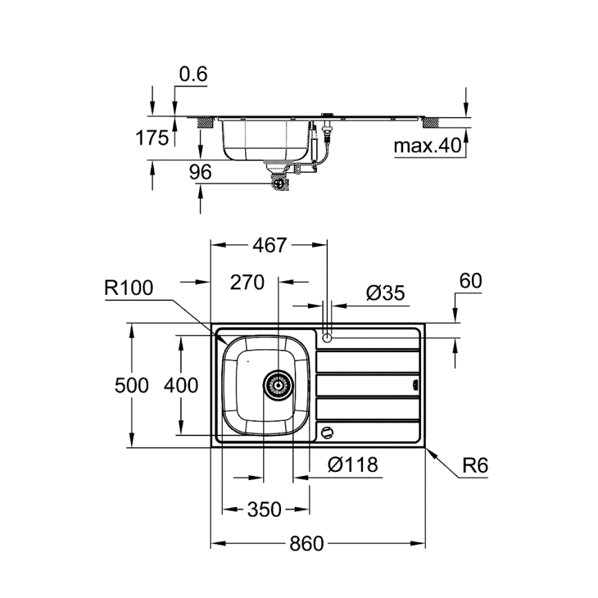 GROHE 31562SD1 - Conjunto de fregadero y grifo de cocina BAU 860 x 500 mm, acero inoxidable