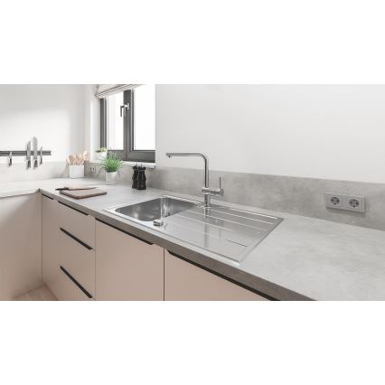 GROHE 31573SD1 - Juego de fregadero de cocina K500 con escurridor integrado y grifo A, 86×50 cm, acero inoxidable
