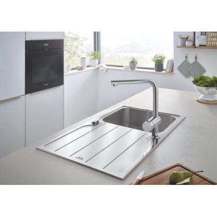 GROHE 31573SD1 - Juego de fregadero de cocina K500 con escurridor integrado y grifo A, 86×50 cm, acero inoxidable