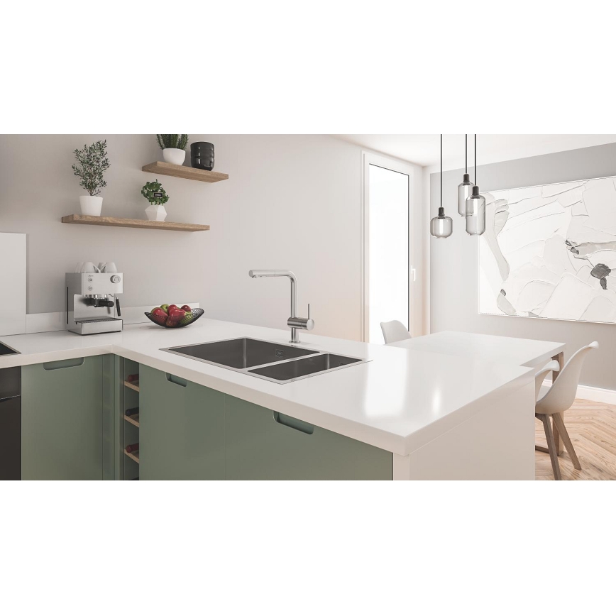GROHE 31575SD1 - Fregadero de cocina K700U 760 × 450 mm de acero inoxidable