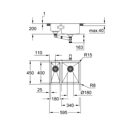 GROHE 31576SD1 - Fregadero de cocina K700U 595 × 450 mm de acero inoxidable