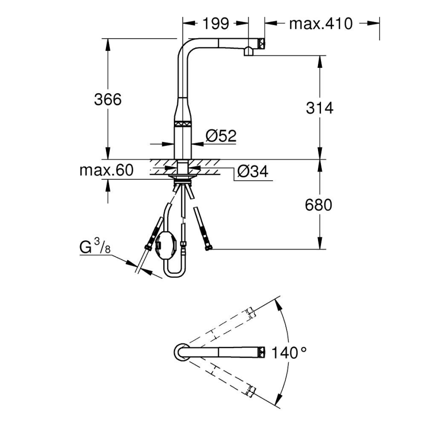 GROHE 31615000 - Grifo para fregadero ESSENCE SMARTCONTROL 366 mm, acabado cromado brillante