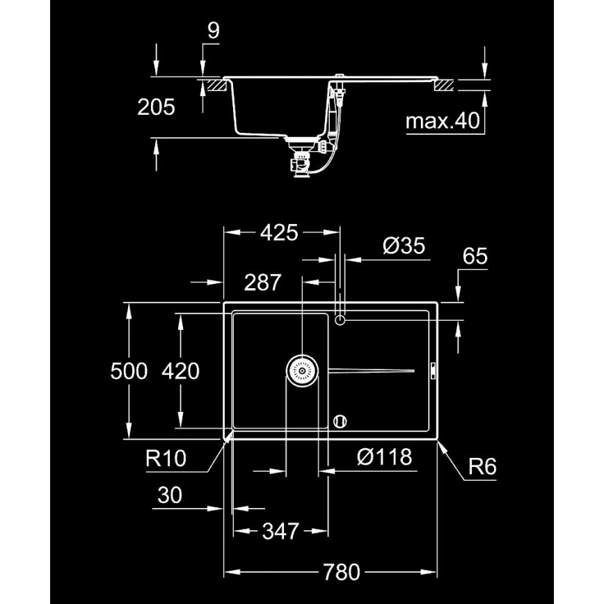 GROHE 31639AP0 - Fregadero compuesto K400 780 × 500 mm negro