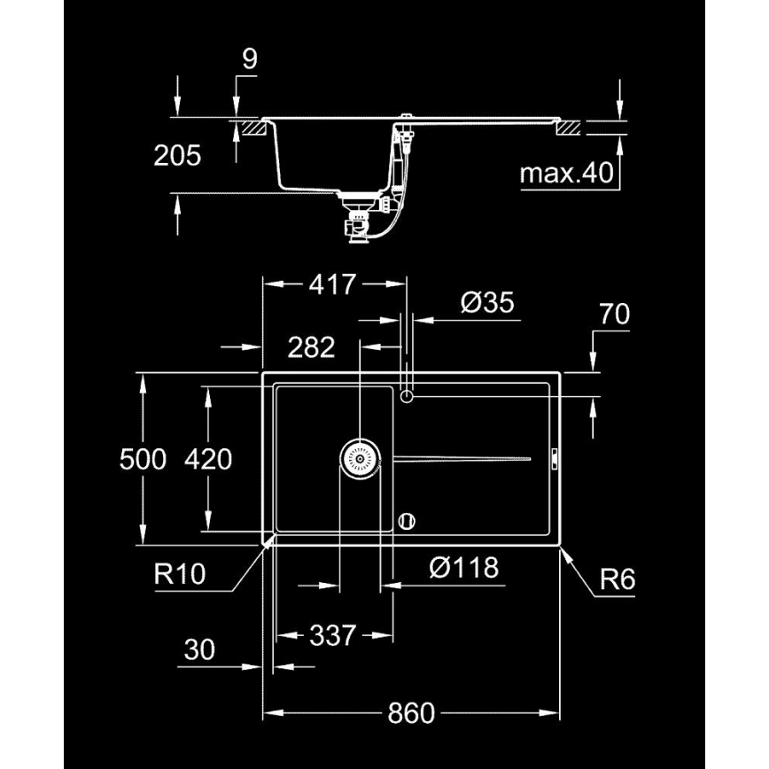 GROHE 31640AP0 - Fregadero de material compuesto K400 860 × 500 mm negro