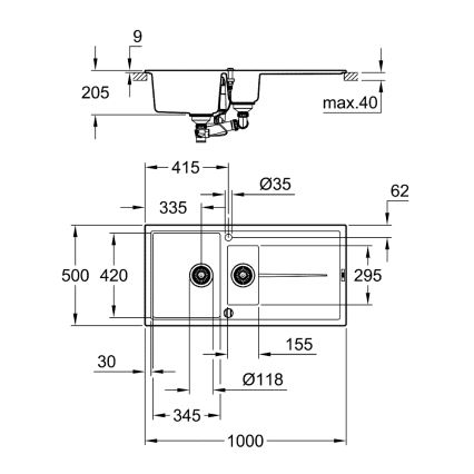 GROHE 31642AP0 - Fregadero de cocina K400 1000 × 500 mm granito/negro
