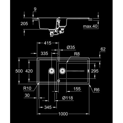 GROHE 31642AP0 - Fregadero de composite K400 1000 × 500 mm negro