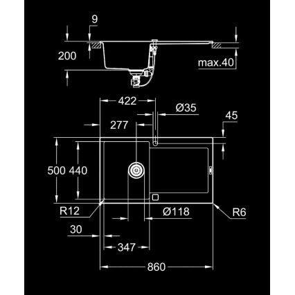 GROHE 31644AP0 - Fregadero K500 860 × 500 mm granito/negro