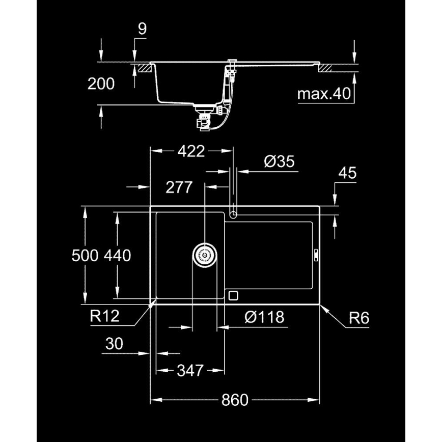GROHE 31644AP0 - Fregadero K500 860 × 500 mm granito/negro
